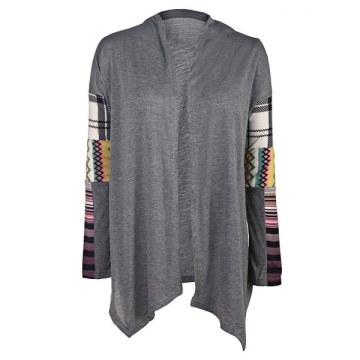 Stylish Collarless ong Sleeve Spliced oose-Fitting Women's Thin Cardigan - Deep Gray