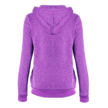 Stylish Hooded Skew Zippered Thick Long Sleeve Hoodie For Women - Purple
