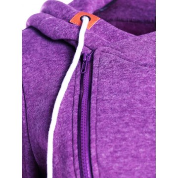 Stylish Hooded Skew Zippered Thick Long Sleeve Hoodie For Women - Purple
