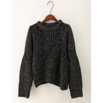 Stylish Jewel Neck Color Stitching Long Sleeve Sweater For Women - Black One Size(fit Size Xs To