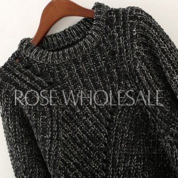 Stylish Jewel Neck Color Stitching Long Sleeve Sweater For Women - Black One Size(fit Size Xs To