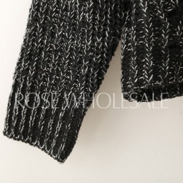 Stylish Jewel Neck Color Stitching Long Sleeve Sweater For Women - Black One Size(fit Size Xs To