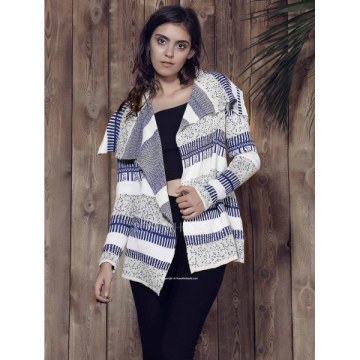 Stylish Long Sleeve Knitted Irregular Loose-Fitting Women's Cardigan - Grey And White And Blue