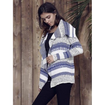 Stylish Long Sleeve Knitted Irregular Loose-Fitting Women's Cardigan - Grey And White And Blue