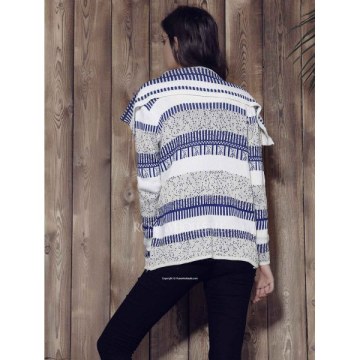 Stylish Long Sleeve Knitted Irregular Loose-Fitting Women's Cardigan - Grey And White And Blue