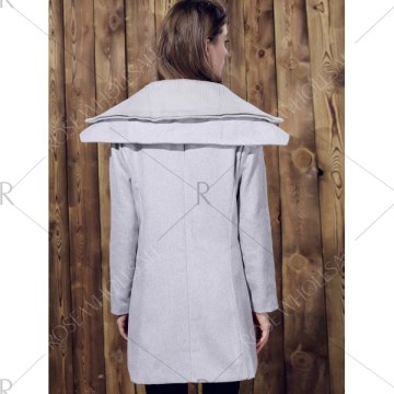 tylish Long leeve Turn-Down Collar pliced Zip Up Women's Belted Coat - Gray