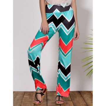tylish Mid-Waisted Wave Print Loose-Fitting Women's Exumas Pants - Green