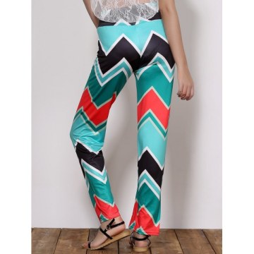 tylish Mid-Waisted Wave Print Loose-Fitting Women's Exumas Pants - Green