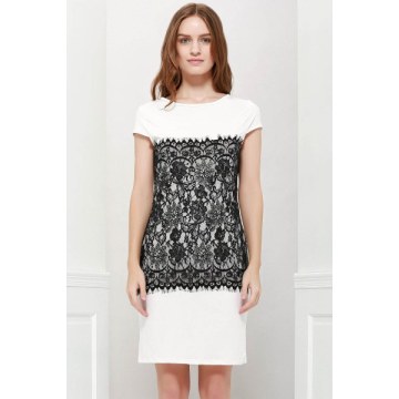 Stylish Round Collar Short Sleeve ace Spliced Bodycon Women's Dress - White