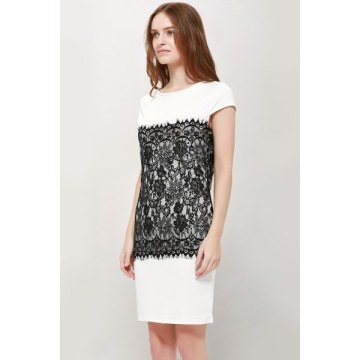 Stylish Round Collar Short Sleeve ace Spliced Bodycon Women's Dress - White