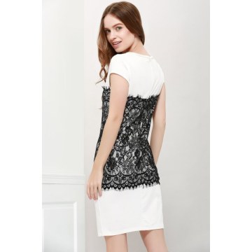 Stylish Round Collar Short Sleeve ace Spliced Bodycon Women's Dress - White