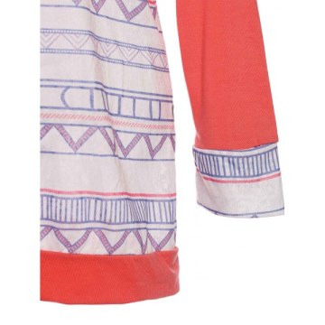 tylish Round Neck Long leeve Printed Pocket Design Women's T-hirt - Pink