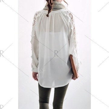 Stylish Women’s V-Neck Long Sleeves Solid Color Lace Splicing Blouse -  One Size(fit Size Xs To
