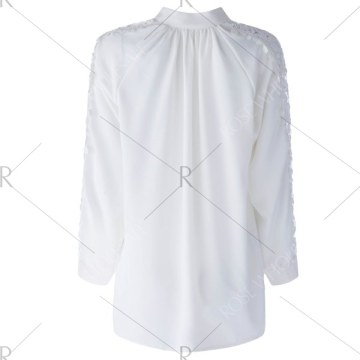 Stylish Women’s V-Neck Long Sleeves Solid Color Lace Splicing Blouse -  One Size(fit Size Xs To