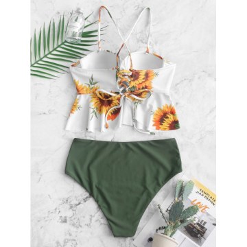 unflower Lace-up Underwire Peplum Tankini wimsuit -