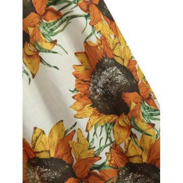 Sunflower Print Flare Sleeve Wrap Dress -