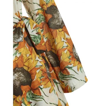 Sunflower Print Flare Sleeve Wrap Dress -