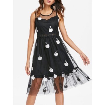 Swan Flounce esh Overlay Dress - Black
