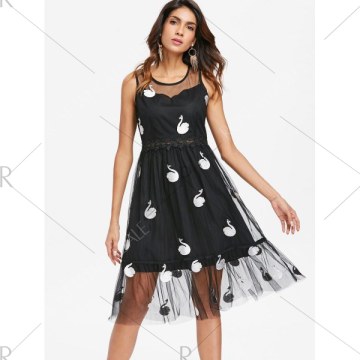 Swan Flounce esh Overlay Dress - Black