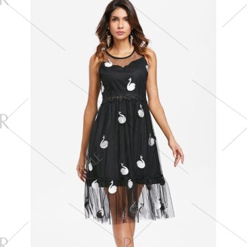Swan Flounce esh Overlay Dress - Black