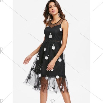 Swan Flounce esh Overlay Dress - Black