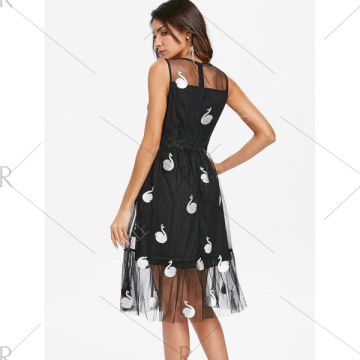 Swan Flounce esh Overlay Dress - Black
