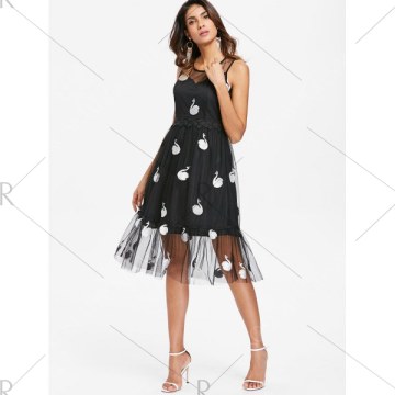 Swan Flounce esh Overlay Dress - Black
