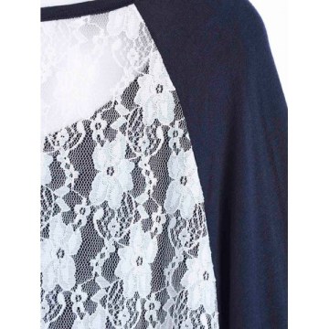 Sweet Hollow Out ace Spliced ong Sleeve Pullover Sweatshirt For Women - Purplish Blue