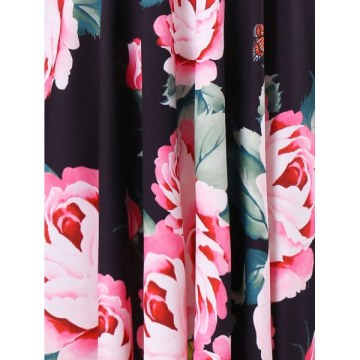 Sweetheart Neck Floral Print Fit and Flare Dress - Black