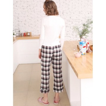 T-shirt and Plaid Pants Sleepwear Set - White
