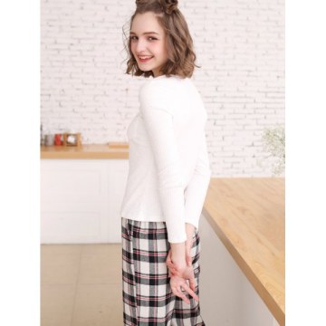 T-shirt and Plaid Pants Sleepwear Set - White