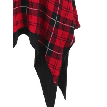 Tartan Print Insert Asymmetrical Dress - Red