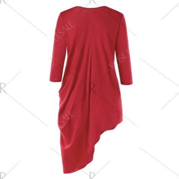 Three Quarter Sleeve Asymmetrical Tunic Top - Red