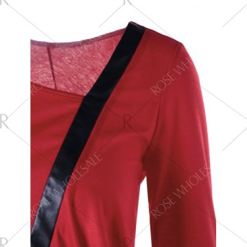 Three Quarter Sleeve Asymmetrical Tunic Top - Red