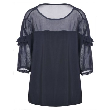 Three Quarter Sleeve Panel Blouse - Dark Slate Blue