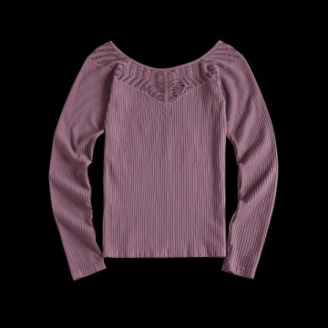 Thumbhole Eyelet Long leeve port Top - Purple