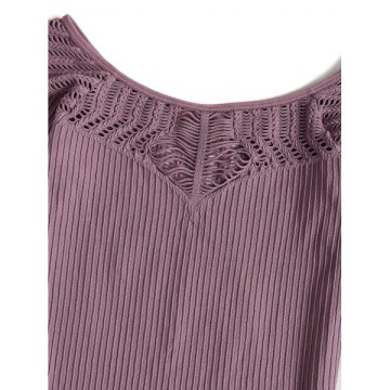 Thumbhole Eyelet Long leeve port Top - Purple