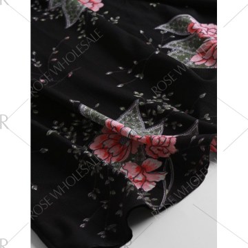 Tie Collar Floral Maxi Dress - Black