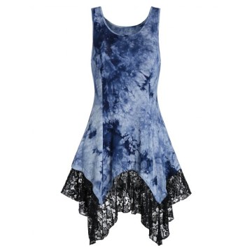 Tie Dye ace Asymmetrical Hem Tank Top - Blue