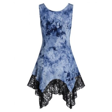 Tie Dye ace Asymmetrical Hem Tank Top - Blue