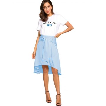 Tie Front High Low kirt - Light ky Blue