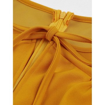 Tie Ruched Keyhole Dress - Yellow