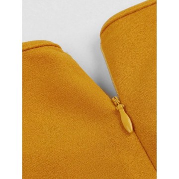 Tie Ruched Keyhole Dress - Yellow