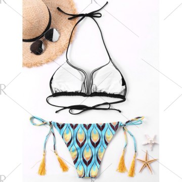 Tie ide Halter Neck Tassel Bikini et - Black