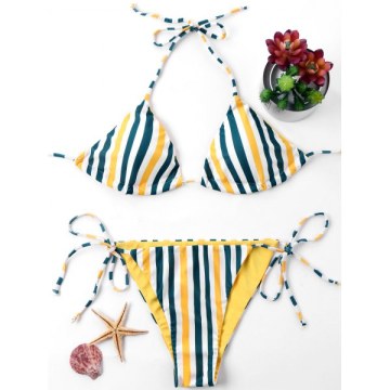Tie Side Striped Bikini Set -