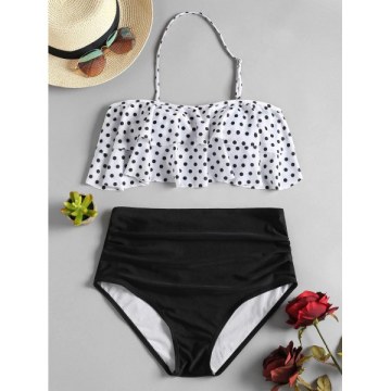 Tier Flounce Polka Dot Bikini - White