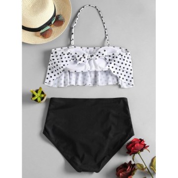 Tier Flounce Polka Dot Bikini - White