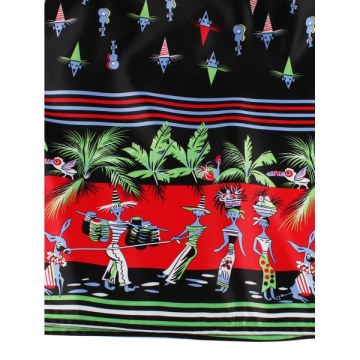 Tribe Print Striped Panel A Line Dress - Black