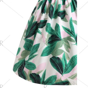 Tropical Print Striped Pin Up Vintage Dress - Green