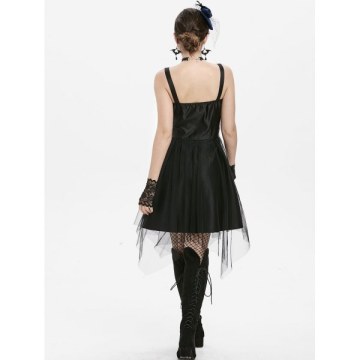 Tulle Overlay Lace Up Cami Party Dress - Black